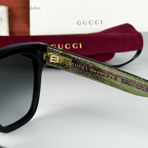 NEW GUCCI GG0034SN 002 Black Colorful Gray Gradient Rectangle Women Sunglasses - Picture 8 of 9